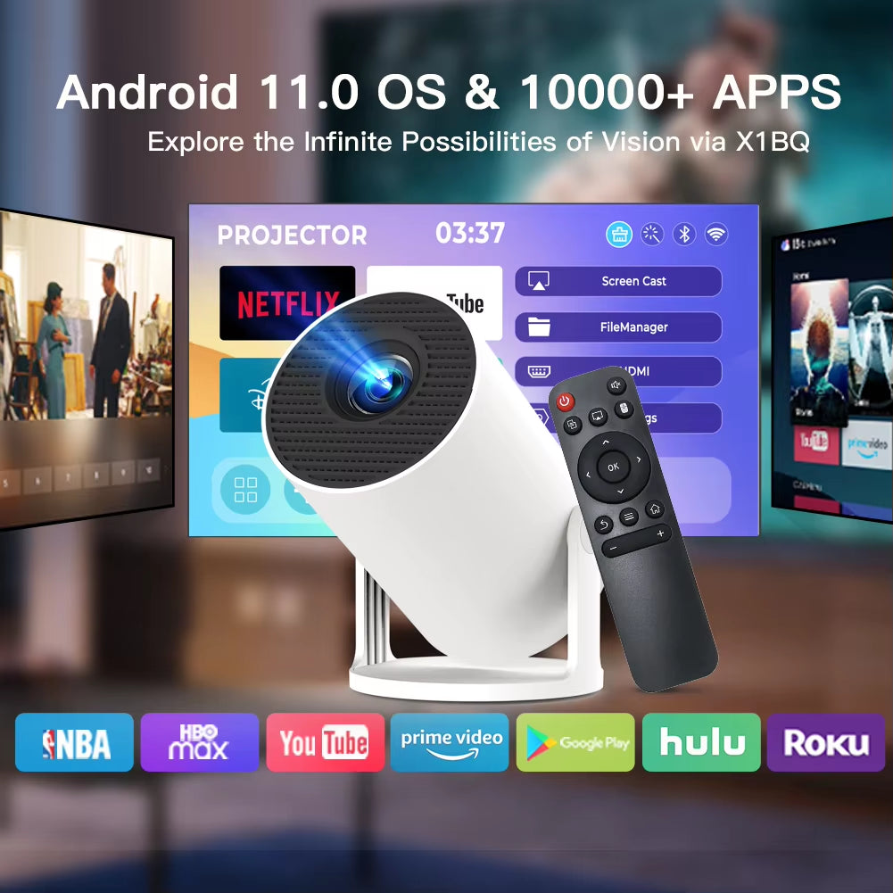 Portable Mini Projector Bluetoothportable 720P， Supports 4K Video with 180 Degree Rotation