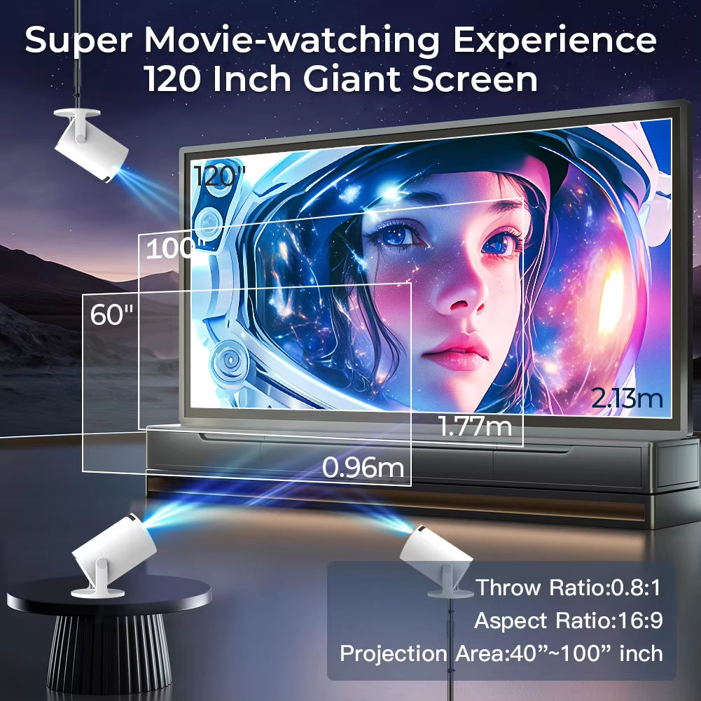 Portable Mini Projector Bluetoothportable 720P， Supports 4K Video with 180 Degree Rotation